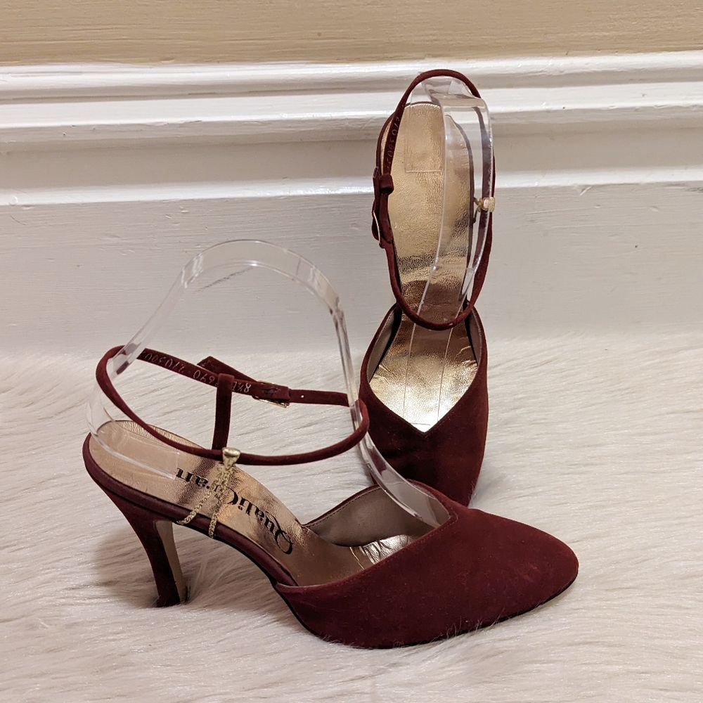 Vintage 1970s Quali Craft marron strap heels with gold metal detail size 7.5